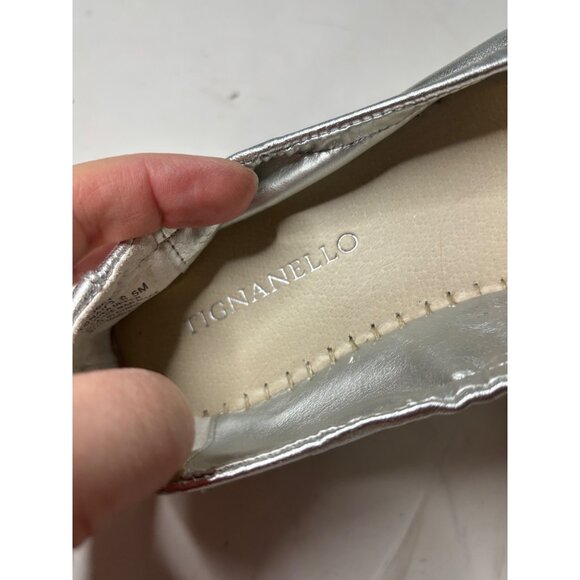 Tignanello TGNAIF3 Wedge Espadrilles Tan Silver Size 6.5M Peep Toe Comfort - Picture 5 of 10